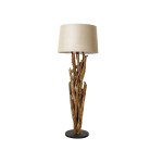 Lampe sur pied en bois de Teck et abat jour en lin beige