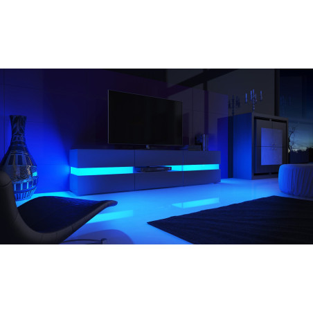 Meuble TV Design Noir Laqué / Éclairage LED Rio