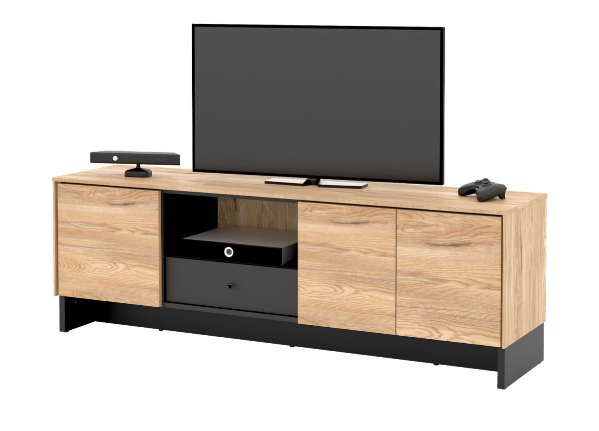 Meuble TV 163 cm bois et noir