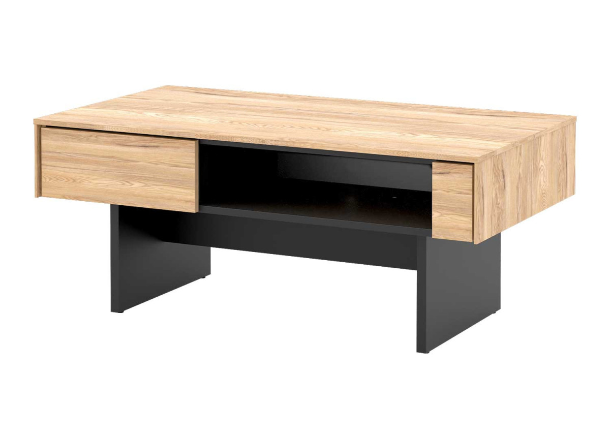 Table basse bois et noir avec rangement