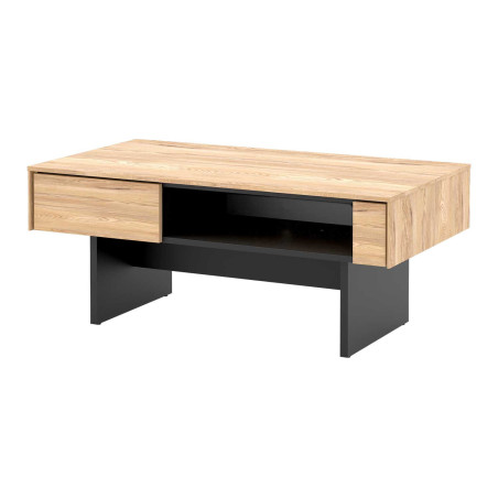 Table basse bois et noir avec rangement