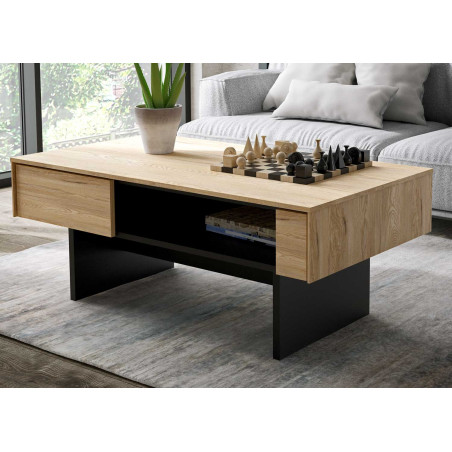 Table basse bois et noir avec rangement