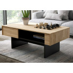 Table basse bois et noir avec rangement