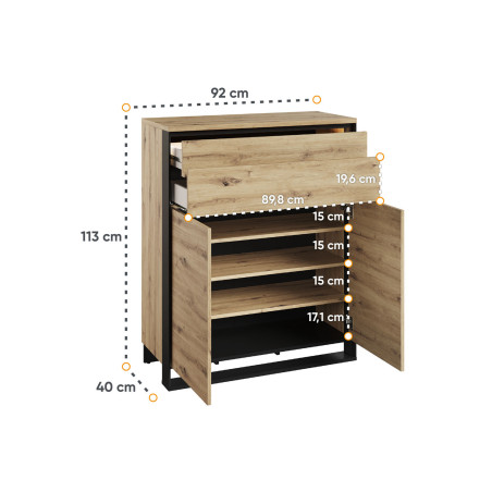 Mobilier d'entrée bois et noir pour manteaux et chaussures