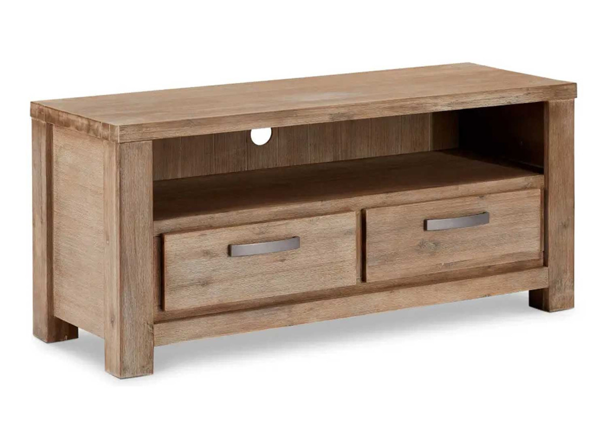 Meuble TV moderne 120 cm Acacia brun brossé