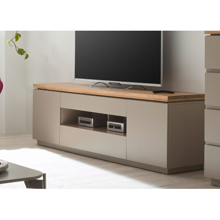 Meuble TV 173 cm gris chaud et acacia massif