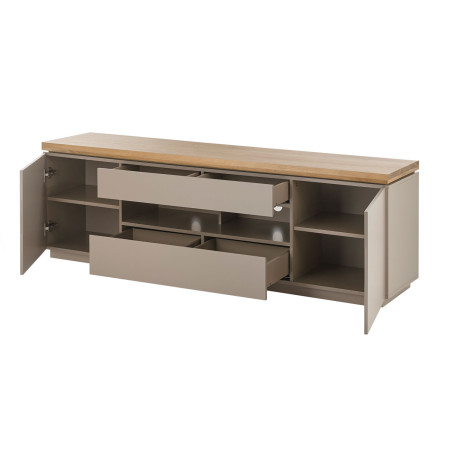 Meuble TV 173 cm gris chaud et acacia massif