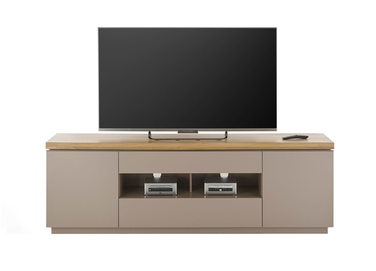 Meuble TV 173 cm gris chaud et acacia massif