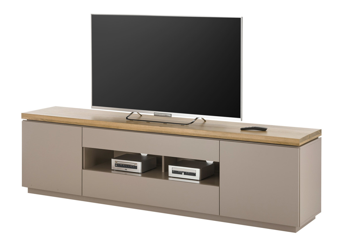 Meuble TV gris chaud et acacia 200 cm