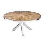 Table ronde 140 cm en teck & verre et acier chromé