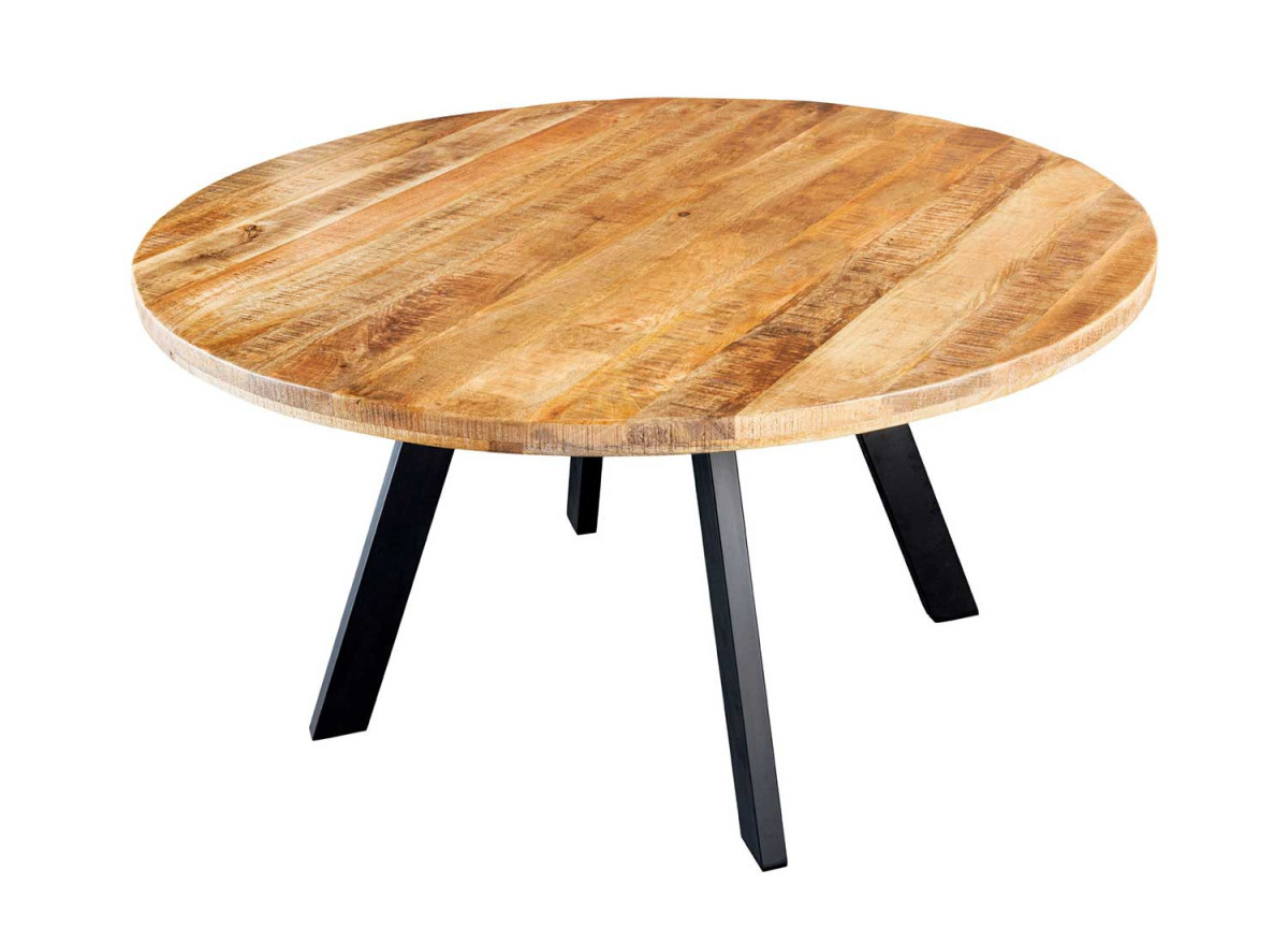 Table en bois massif de manguier et pied métal