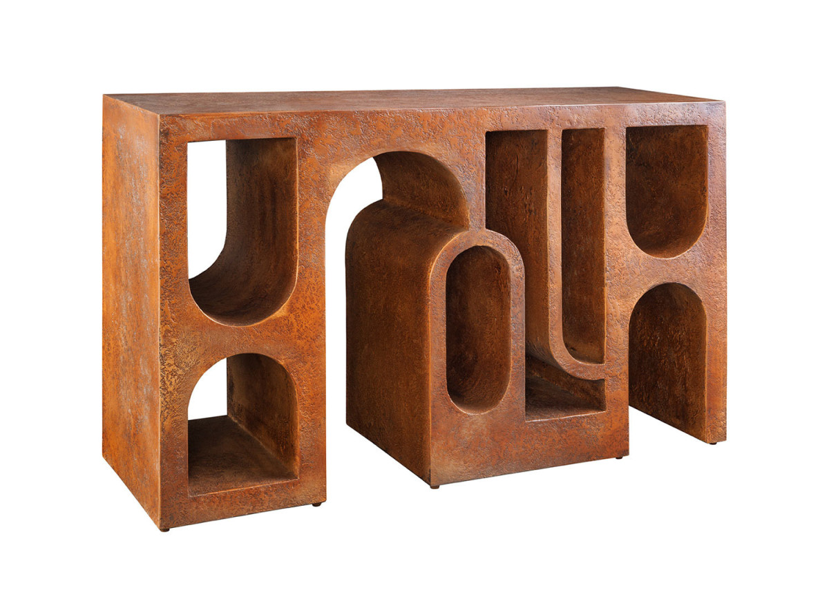 Console art contemporain originale cuivré