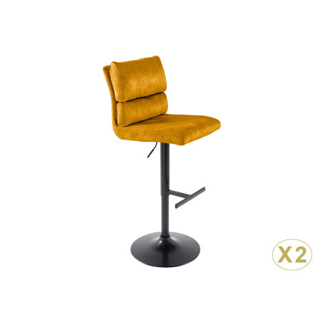 Tabouret de bar réglable velours jaune moutarde