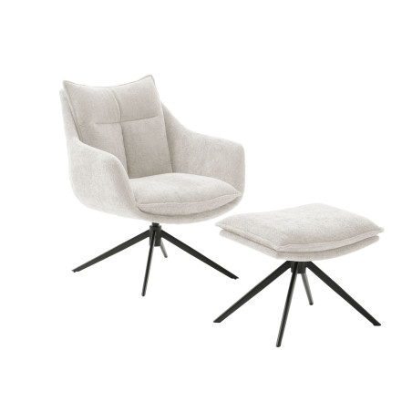 Fauteuil rotatif avec repose-pieds tissu crème