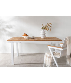 Table de jardin extensible en teck et aluminium blanc 160-240 CM