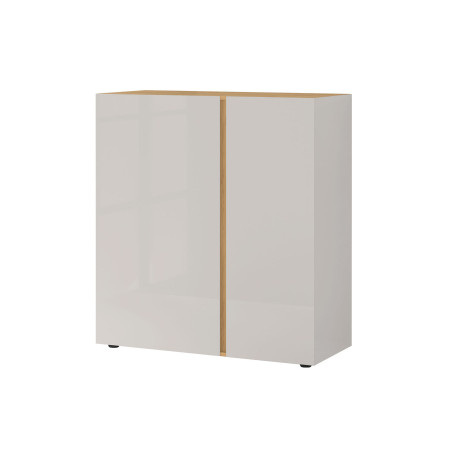 Commode décor chêne et verre blanc cachemire Mesa