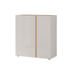 Commode décor chêne et verre blanc cachemire Mesa