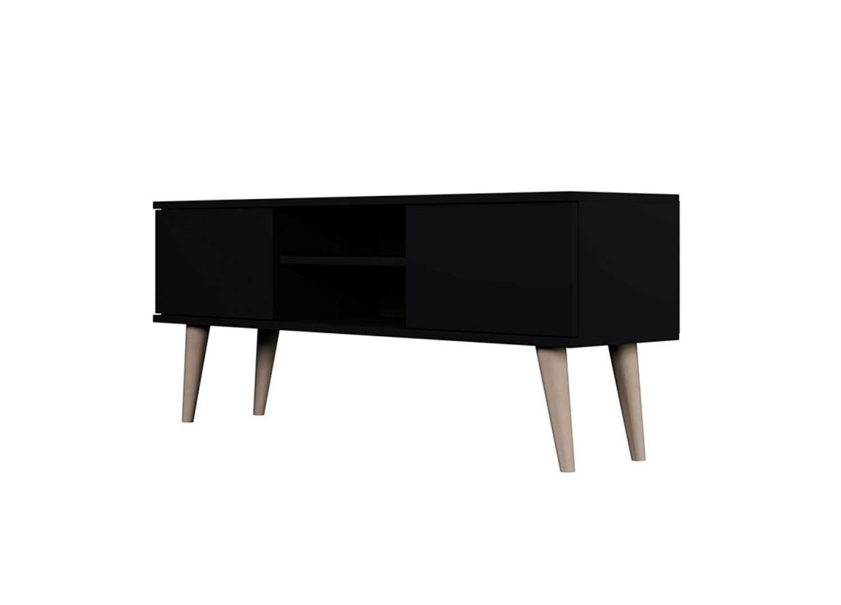 Meuble tv scandinave noir et bois pas cher