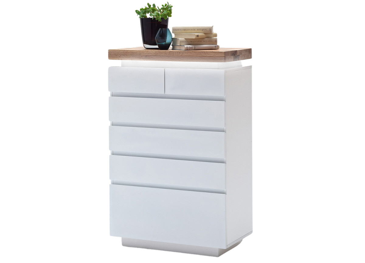 Commode à Tiroirs Laquée Blanc cassé & Bois Chêne Massif Romane