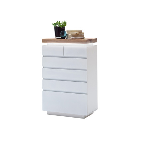 Commode à Tiroirs Laquée Blanc cassé & Bois Chêne Massif Romane