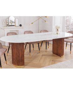 Table à manger rétro marbre et bois massif