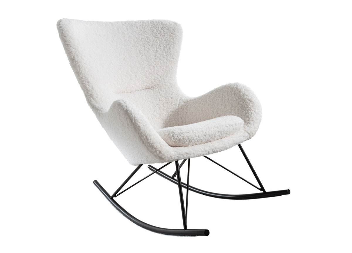 Rocking chair en tissu bouclé blanc Marion