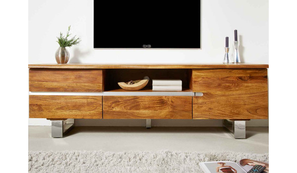 Meuble TV design en bois acacia / 160 cm