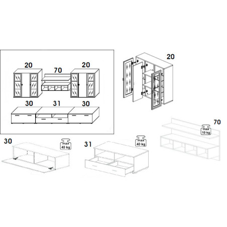 Ensemble TV Mural Design Blanc & LED Quadro