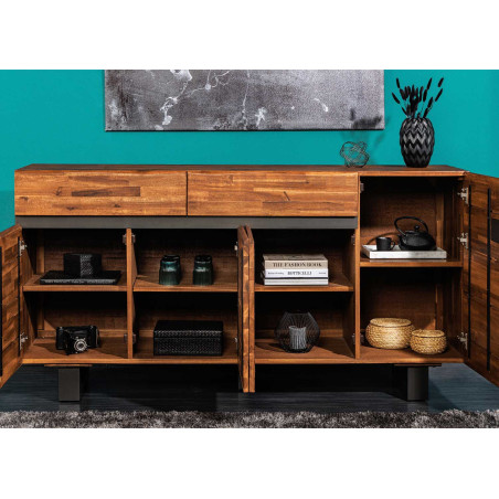 Buffet en acacia marron et métal anthracite Clovis