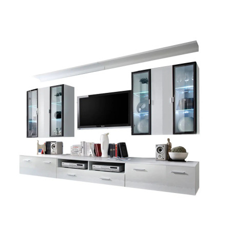 Meuble tv mural moderne blanc brillant avec éclairage led