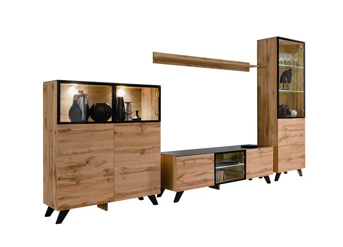 Ensemble tv scandinave bois wotan et noir