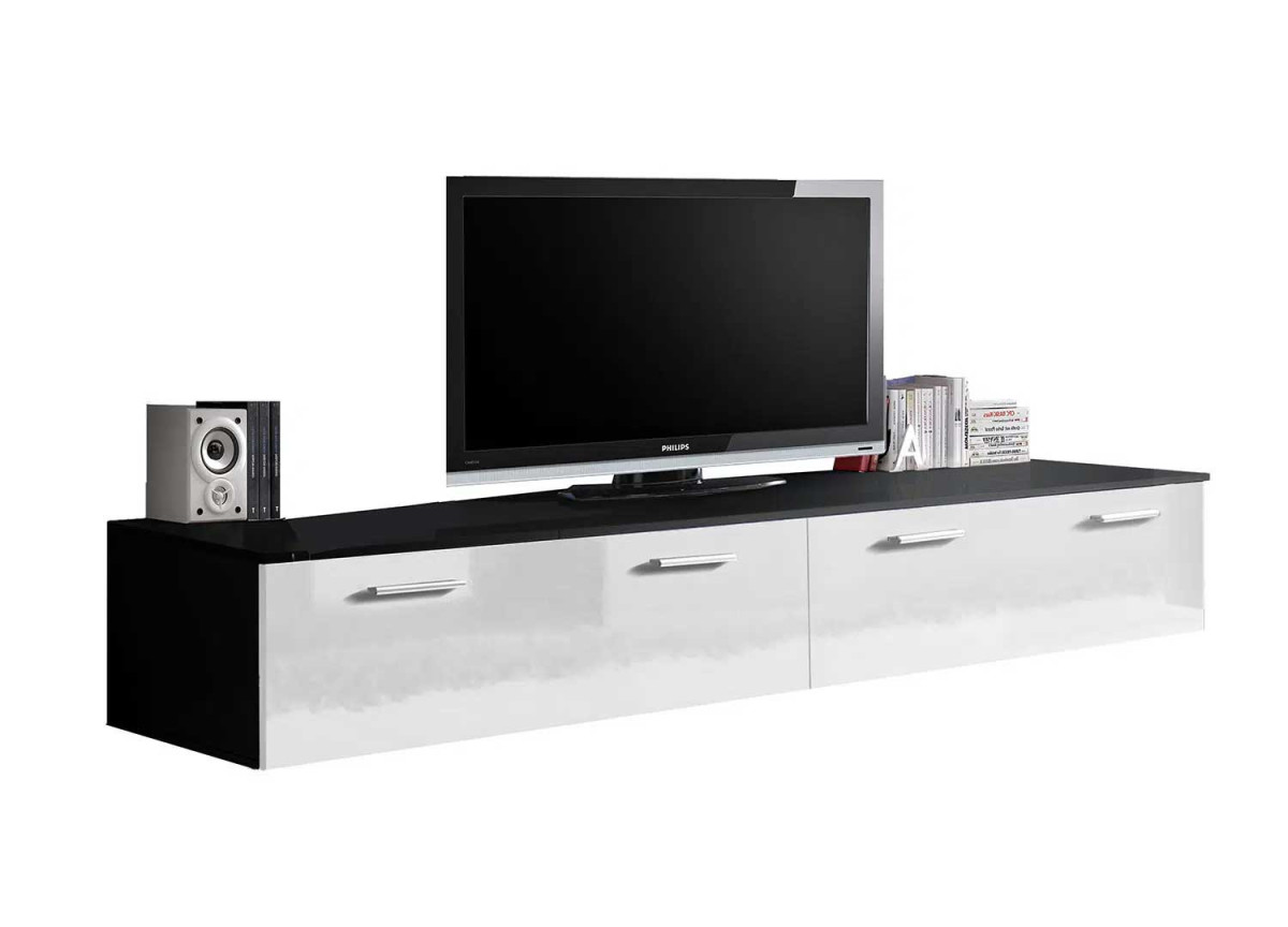 Meuble tv design laqué blanc et noir pas cher