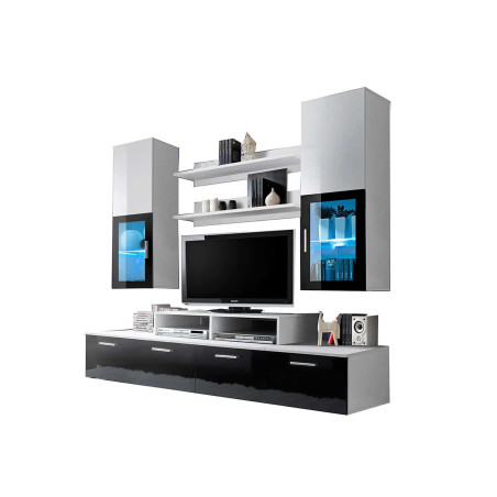 Meuble tv design blanc et noir laqué pas cher de salon