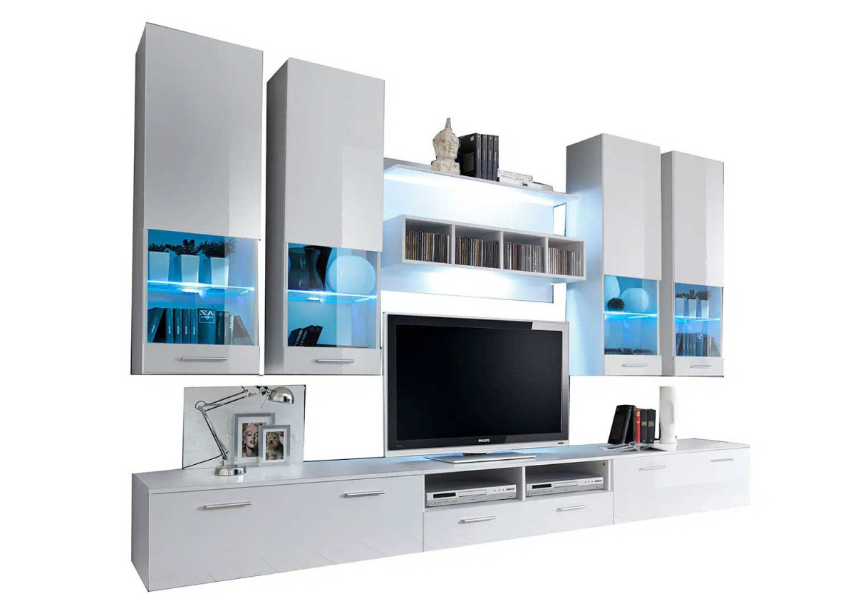 Ensemble tv moderne blanc à led lumineux de salon