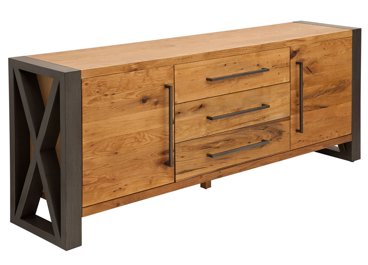 Meuble buffet bois et métal look industriel 200 cm Morgan