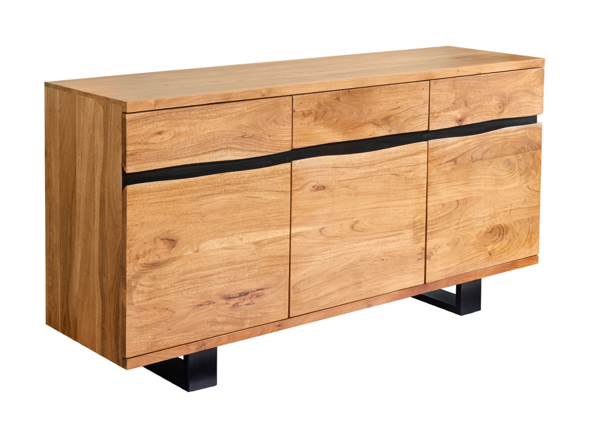 Buffet 160 cm acacia finition miel et métal noir