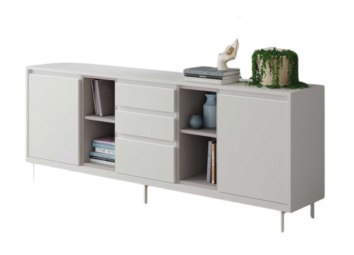 Buffet design 200 cm blanc et gris fumé Valéria