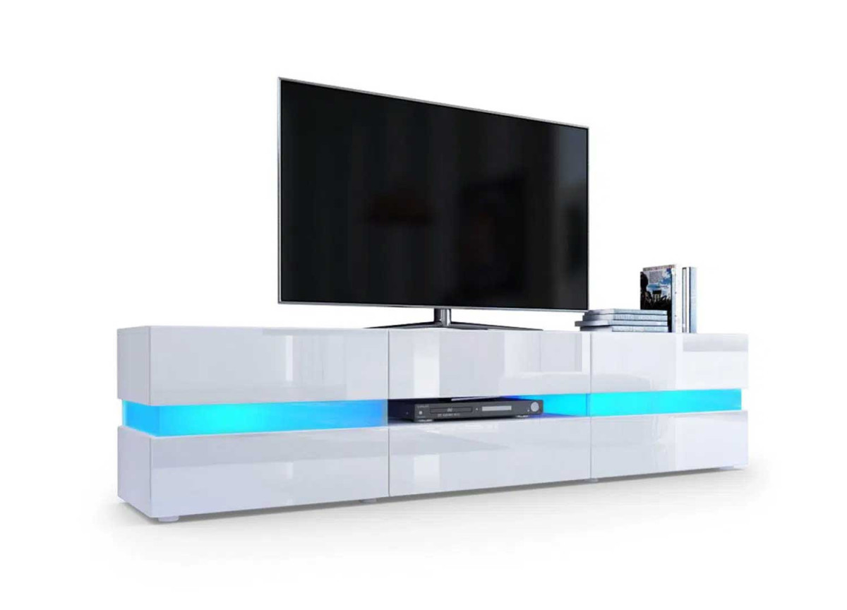 Meuble tv blanc brillant à led design