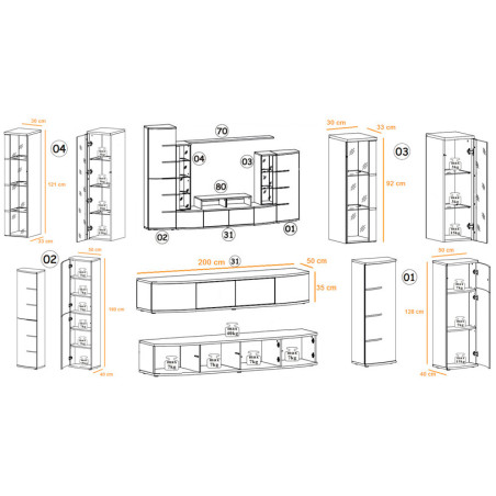 Ensemble de Meuble TV Design Blanc et Noir Laqué Leave