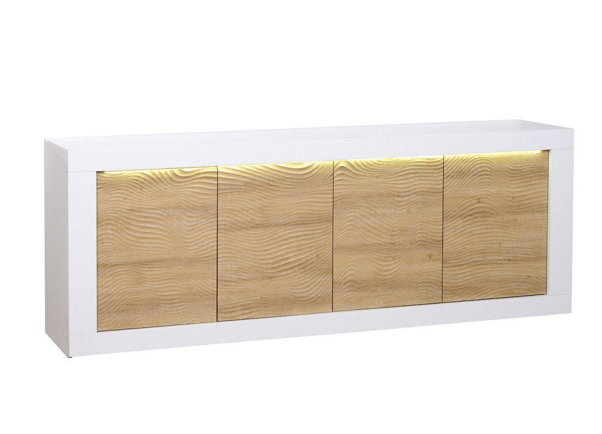 Buffet design blanc et bois avec relief 220 cm Karma