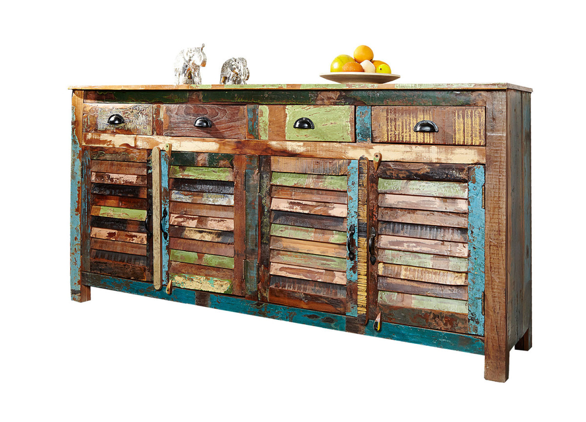 Buffet original 160 cm en bois recyclé coloré