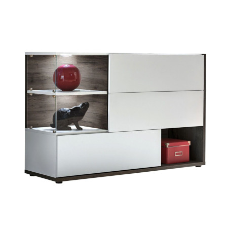 Buffet design blanc laqué et noyer foncé 120 cm Silk