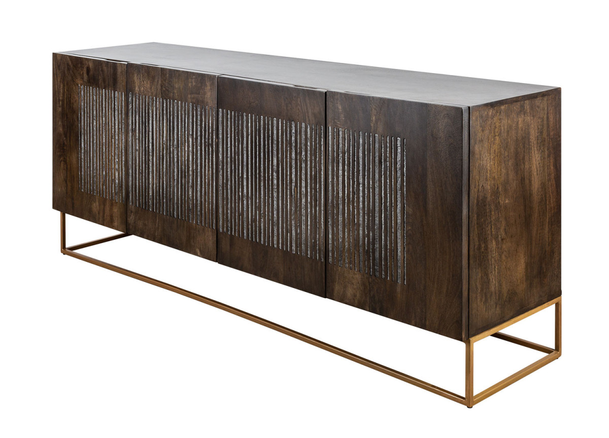 Buffet original 4 portes en bois massif et pierre d'agate