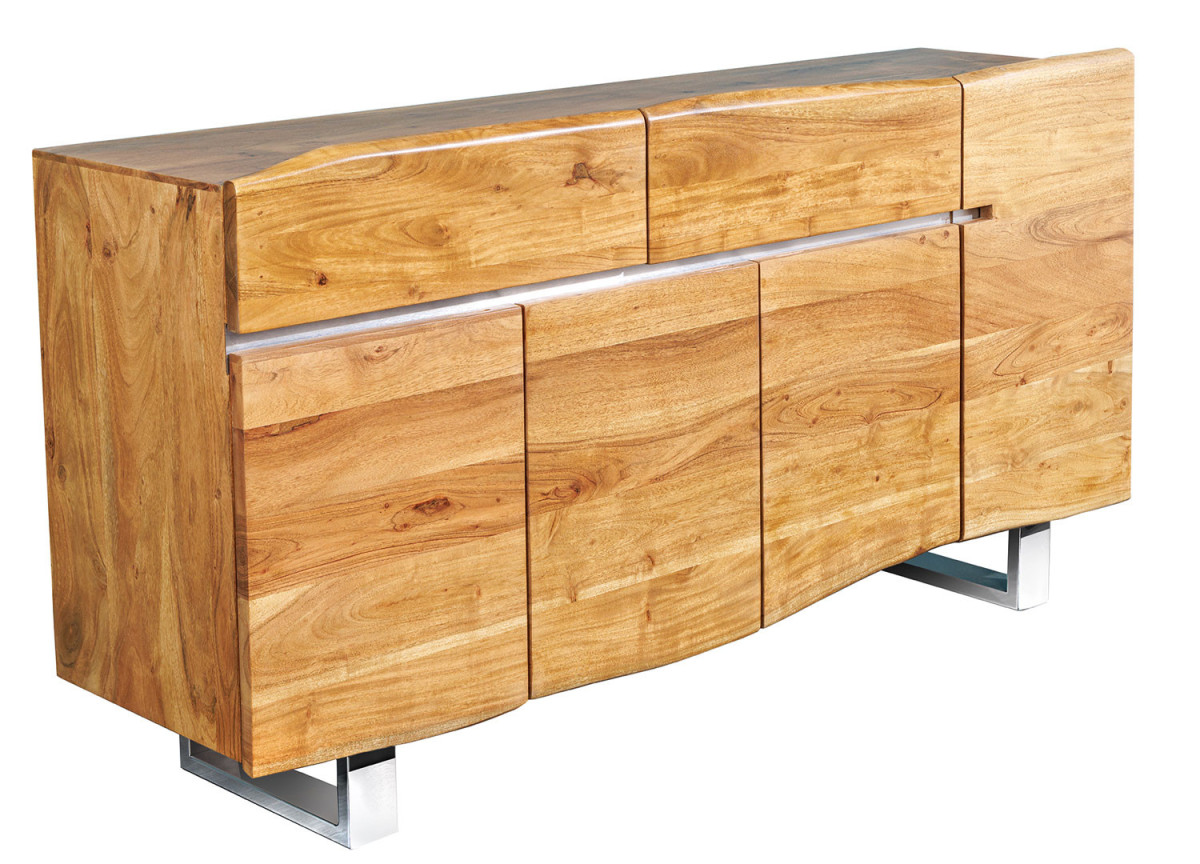 Buffet 170 cm bois d'acacia et métal chromé