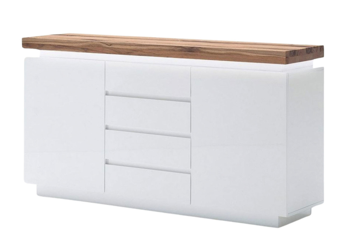 Meuble Buffet Blanc cassé et Bois Massif à Led Romane