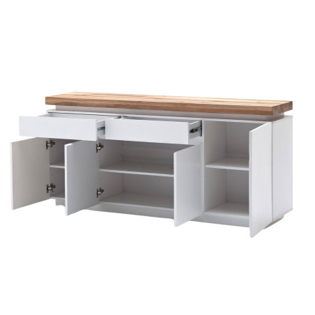 Meuble Buffet Bois Massif & Blanc cassé Laqué Mat Romane