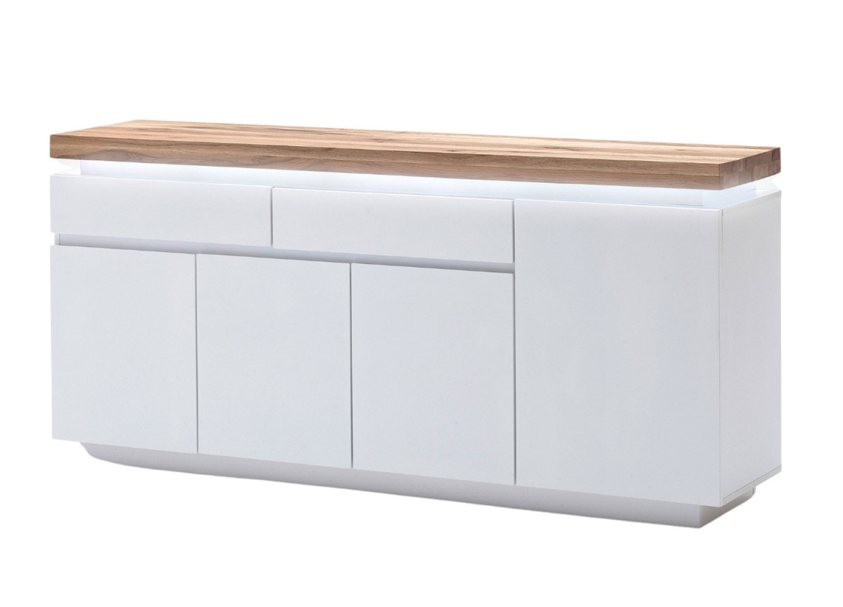 Meuble Buffet Bois Massif & Blanc cassé Laqué Mat Romane