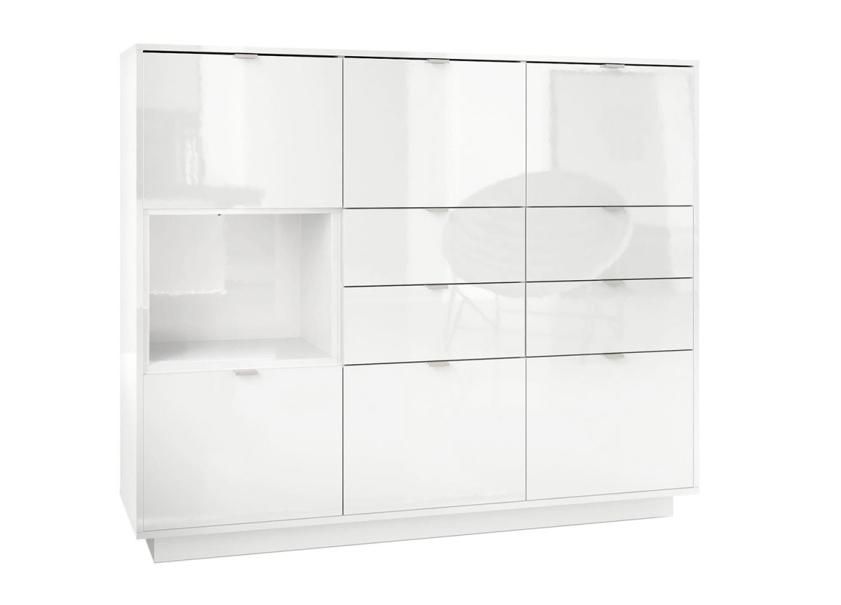 Meuble Buffet Haut Blanc Brillant 6 portes Matisse