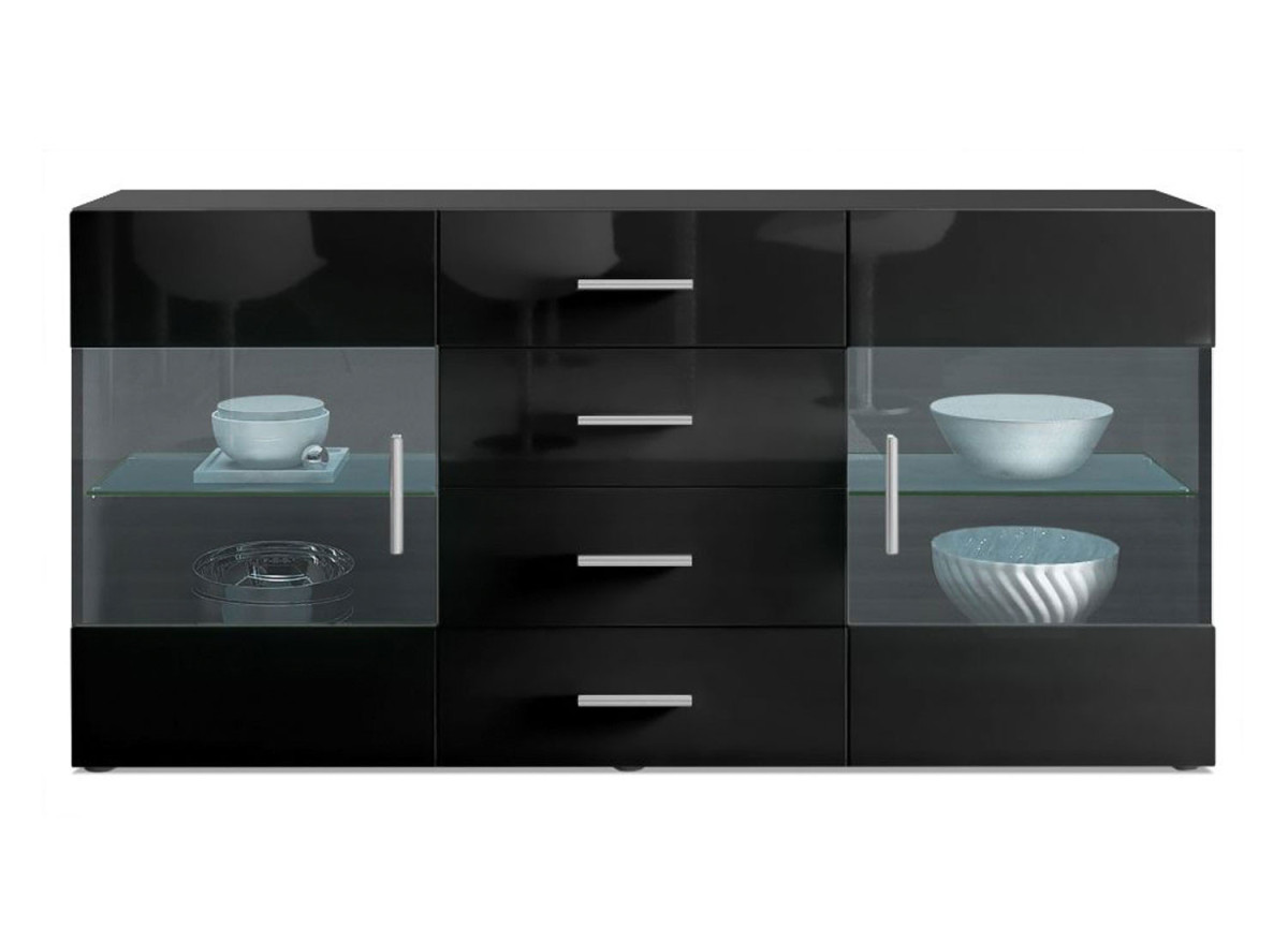 Meuble Buffet Vitré Noir Moderne Loam