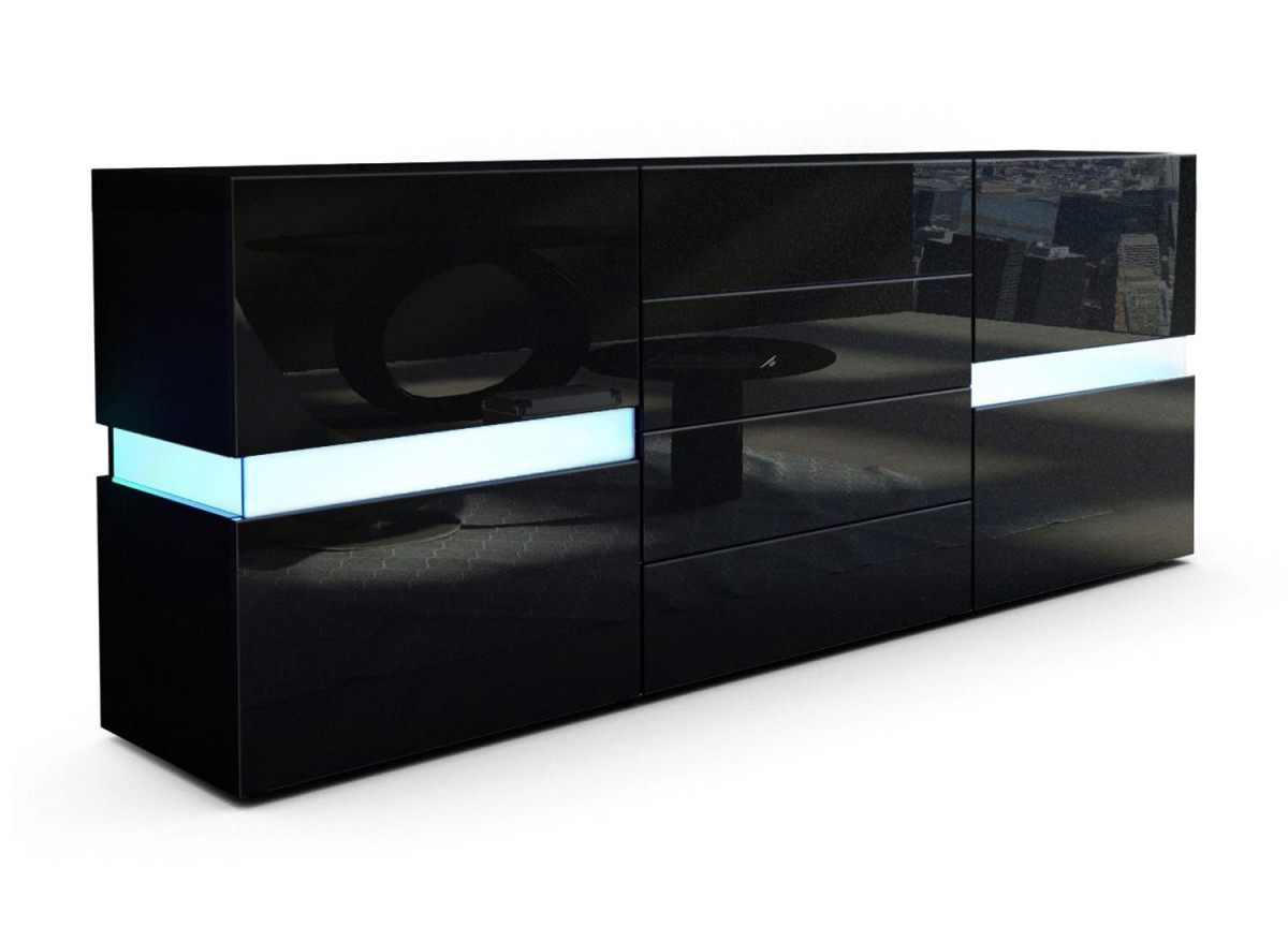 Buffet Noir Laqué Design / Éclairage LED Rio